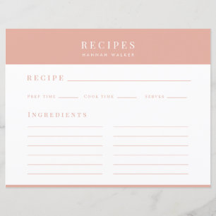 Recipes Elegant Blush Pink Feminine Recipe Card