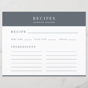 Recipes Elegant Chic Stone Grey Recipe Card