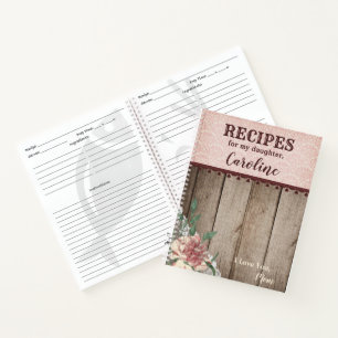 Recipes For Daughter Personalised Floral Wooden Notebook