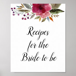 Recipes for the Bride To Be Floral Bridal Shower Poster