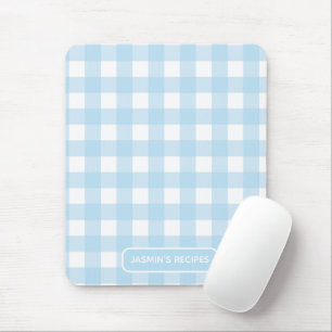 Recipes Gingham Pattern Light blue and White Mouse Pad