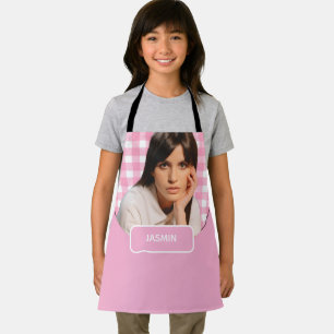 Recipes Gingham Pattern pink and White Apron