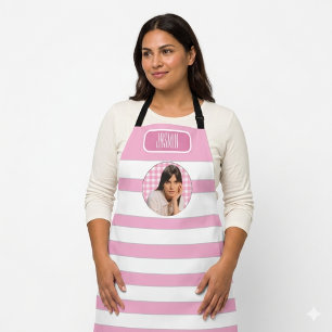 Recipes   Gingham Pattern pink and White  Apron