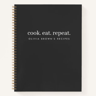 Recipes Minimalist Charcoal Grey Cook Eat Repeat Notebook