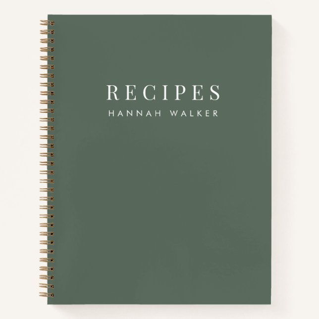 Recipes | Minimalist Elegant Forest Green Recipe Notebook (Front)