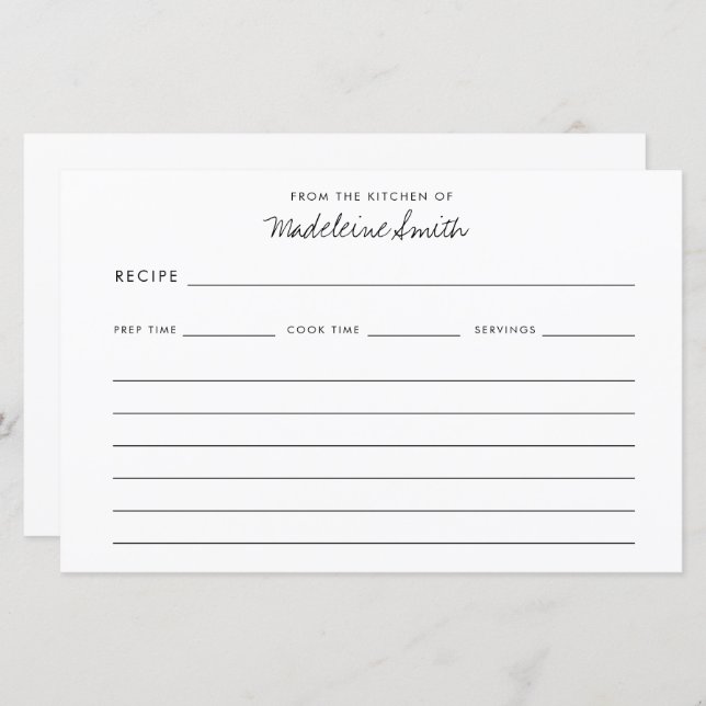 Recipes Modern Script From The Kitchen Recipe Card (Front/Back)