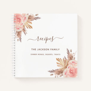 Recipes pampas grass blush pink floral family notebook