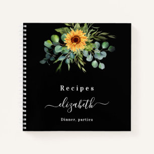 Recipes sunflower eucalyptus greenry script black notebook