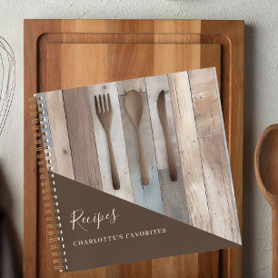 Recipes wooden kitchen utensils brown cookbook notebook