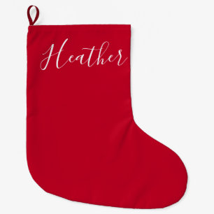 Recipients Name Written Red with White Script Large Christmas Stocking