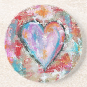 Reckless Heart Abstract Art Painting Pink Red Blue Coaster