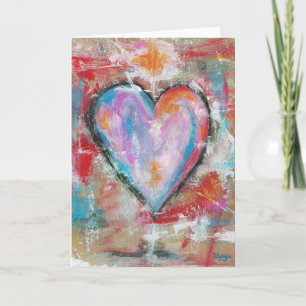 Reckless Heart Abstract Art Painting Pink Red Blue Holiday Card