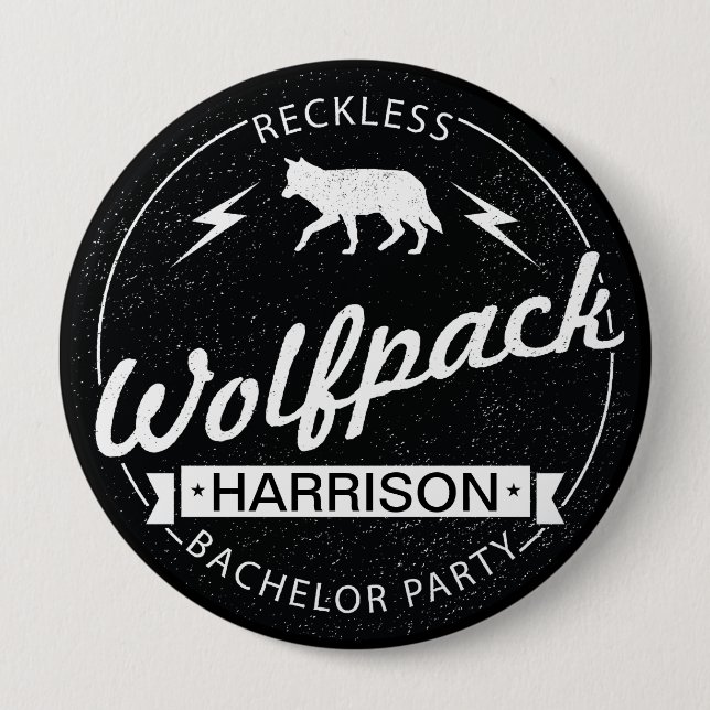 Reckless Wolfpack Bachelor Party Grooms Name 10 Cm Round Badge (Front)