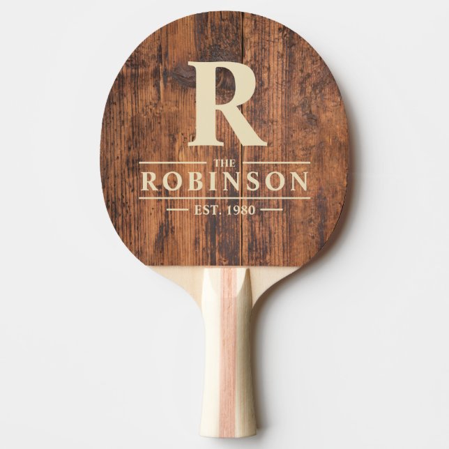 Reclaimed Wood Family Name & Initial Ping Pong Paddle (Front)
