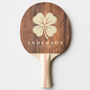 Reclaimed Wood Four Leaf Clover with Name Ping Pong Paddle