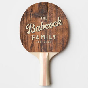 Reclaimed Wood Retro Family Name & Year Ping Pong Paddle