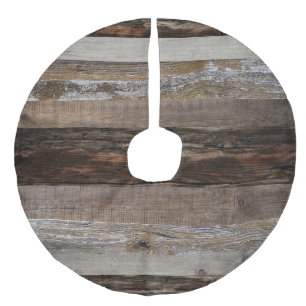 Reclaimed Wood Rustic Barn Board Vintage Wood Faux Linen Tree Skirt