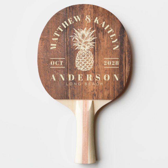 Reclaimed Wood Tropical Pineapple Wedding Ping Pong Paddle (Back)