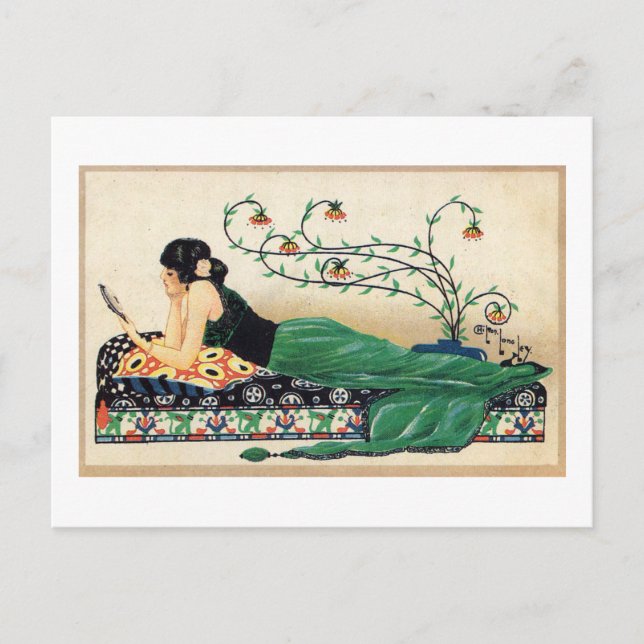 Reclining Woman, Exotic, Romantic, Vintage Postcard (Front)