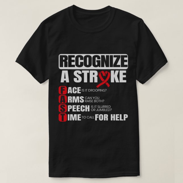 Recognise A Stroke Awareness Brain Attack I Wear R T-Shirt (Design Front)