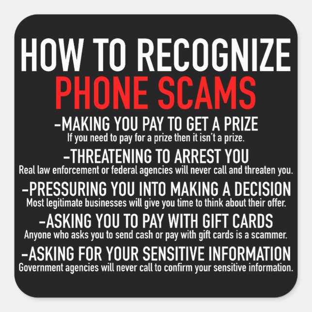Recognise Phone Scams - Scam Prevention List Square Sticker (Front)