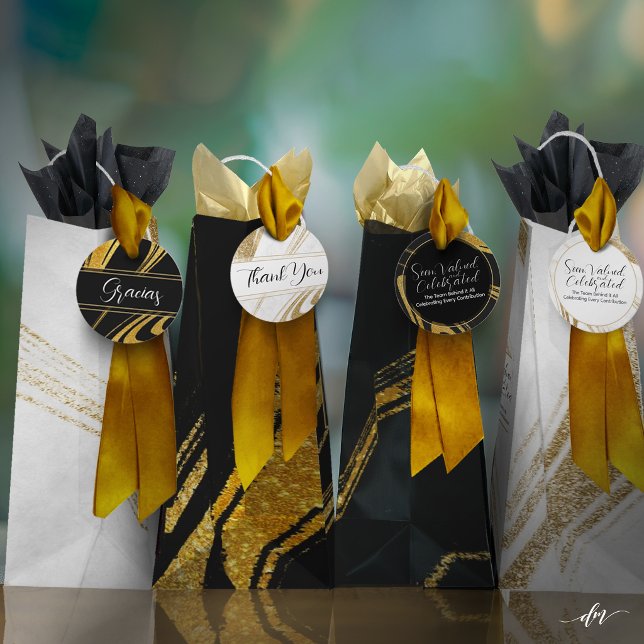 Recognition Elegant Black and Gold Wine Gift Bag  (Coordinating black and white gift bags with matching tags for elegant gift presentations.)