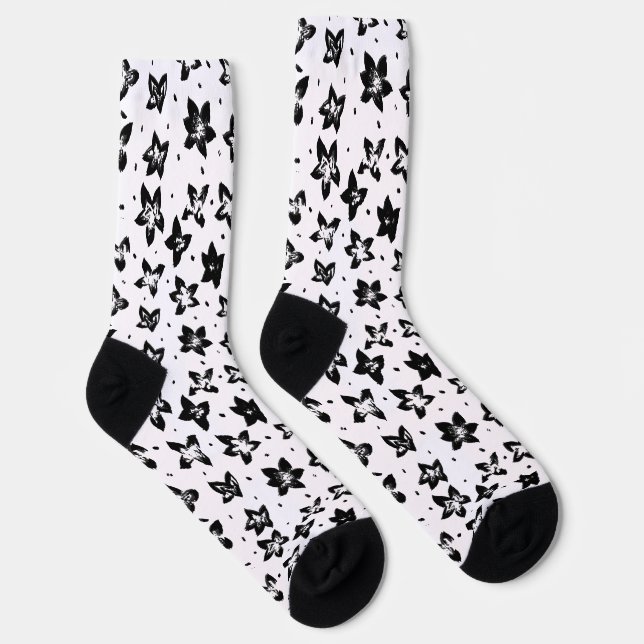 Reconstructed Floral Pattern - Achromatic Goth Socks (Right)