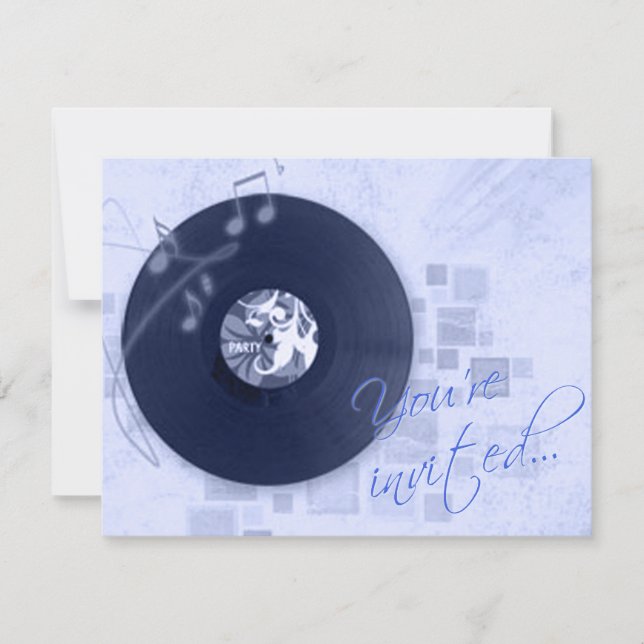 Record Album on Blue Dance Party Invitation (Front)
