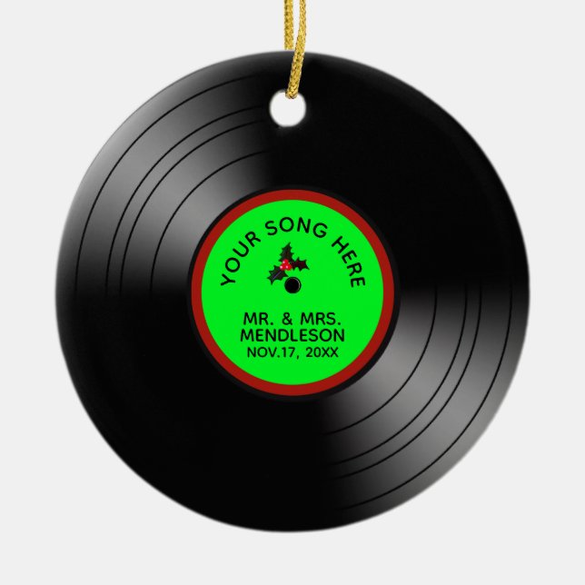 Record Album Personalised Christmas 2 Ceramic Tree Decoration (Front)