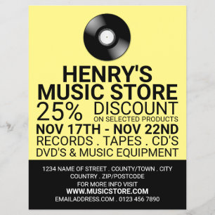 Record Logo, Music Store Advertising Flyer