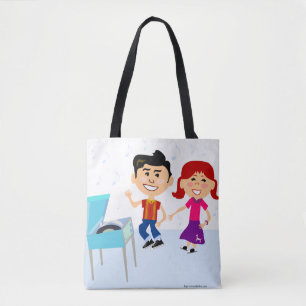 Record Party Kids Cute Cartoon Characters Retro Ar Tote Bag