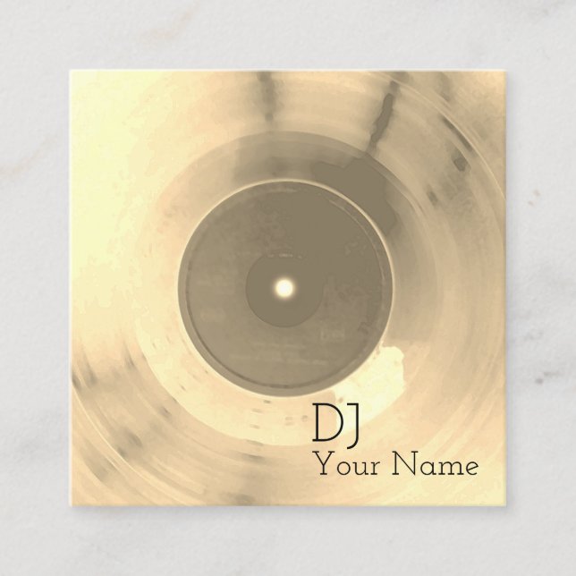 Record plate gold shine label look square business card (Front)