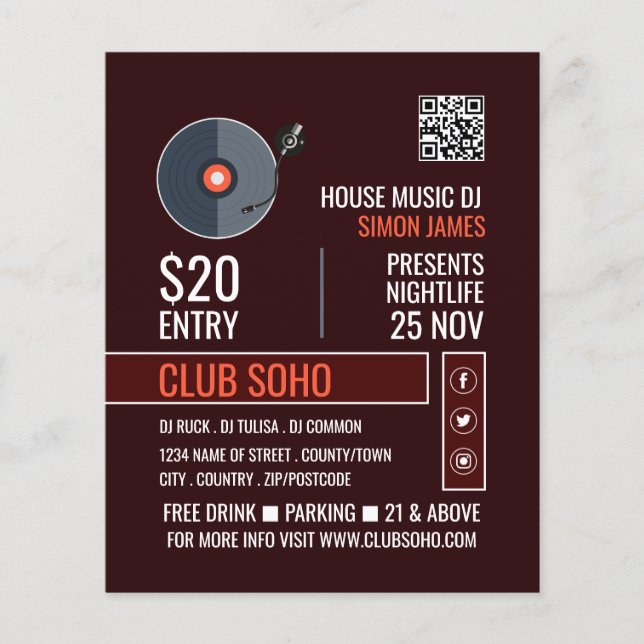 Record Player Logo, Professional DJ Advertising Flyer (Front)