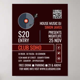 Record Player Logo, Professional DJ Advertising Poster