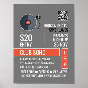 Record Player Logo, Professional DJ Advertising Poster