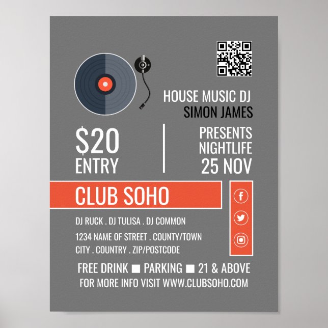 Record Player Logo, Professional DJ Advertising Poster (Front)