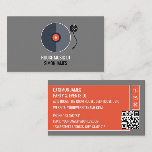 Record Player Logo, Professional DJ Business Card (Front/Back)