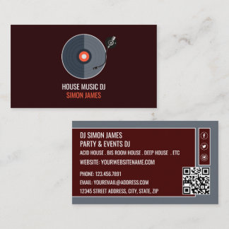 Record Player Logo, Professional DJ Business Card