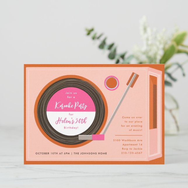 Record Player Music Birthday Party Invitation (Standing Front)