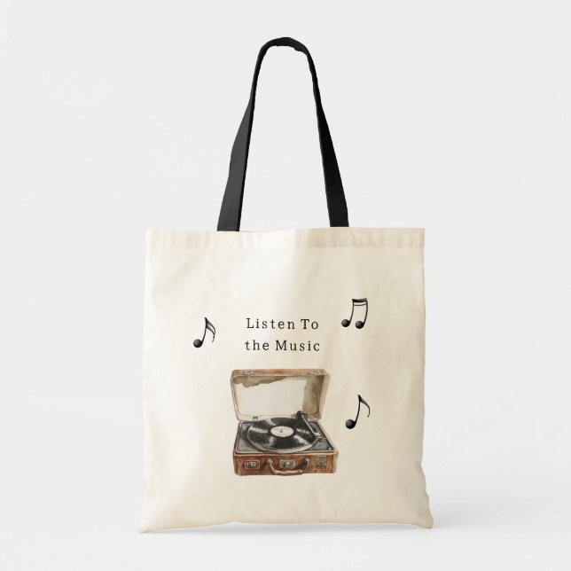 Record Player Music Notes Tote Bag (Front)