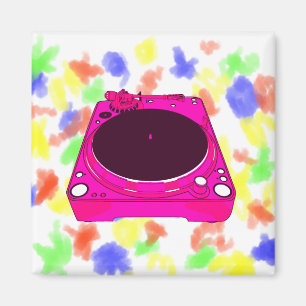 Record Player Pink Colour Graphic Magnet