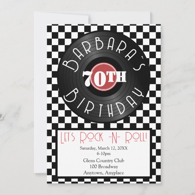 Record Player Rock N Roll Themed Birthday Party Invitation (Front)