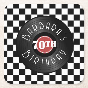Record Player Rock N Roll Themed Birthday Party Square Paper Coaster
