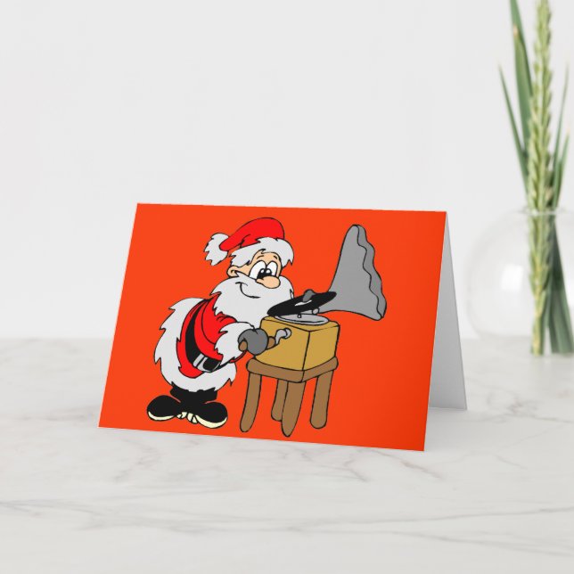 Record Player Santa Christmas Holiday Card (Front)