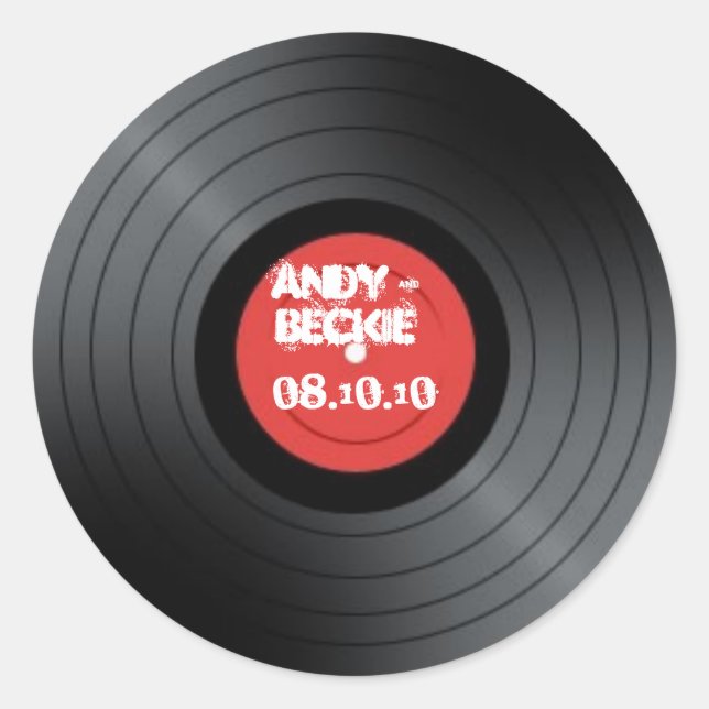 Record, Rock n Roll wedding. Classic Round Sticker (Front)