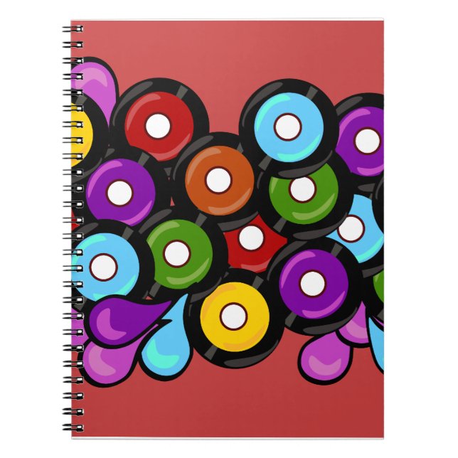 Record Romp Fun Music Pattern Art Spiral Notebook (Front)