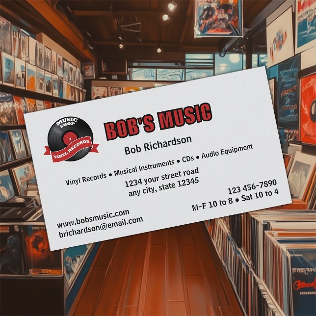 Record Shop Music Store Business Card (Creator Uploaded)