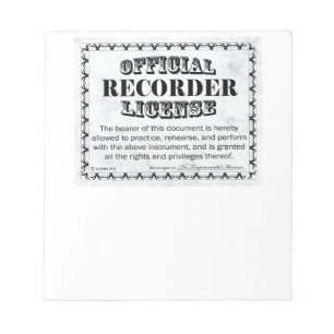 Recorder License Notepad