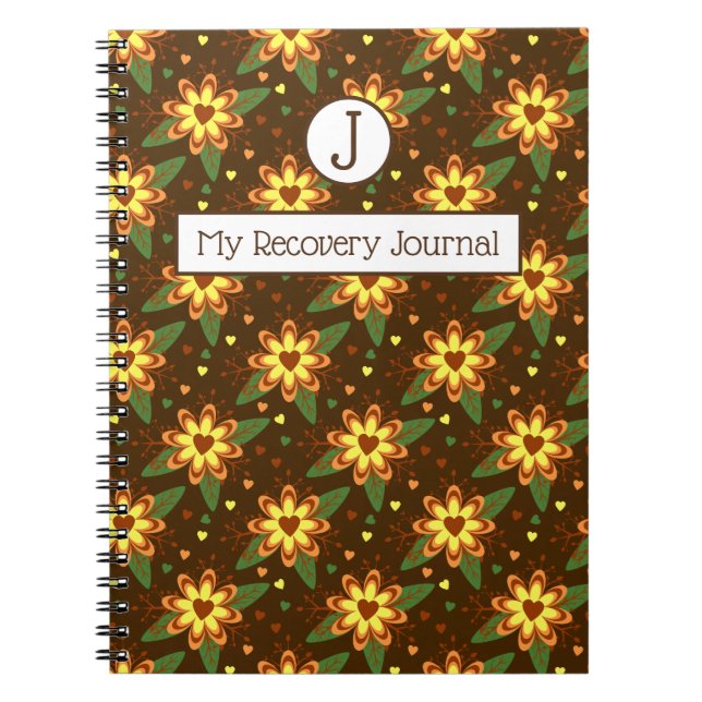 Recovery Journal Brown & Gold Floral Notebook (Front)