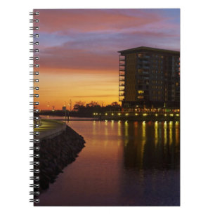 Recreation Lagoon and apartments at sunset Spiral Notebook